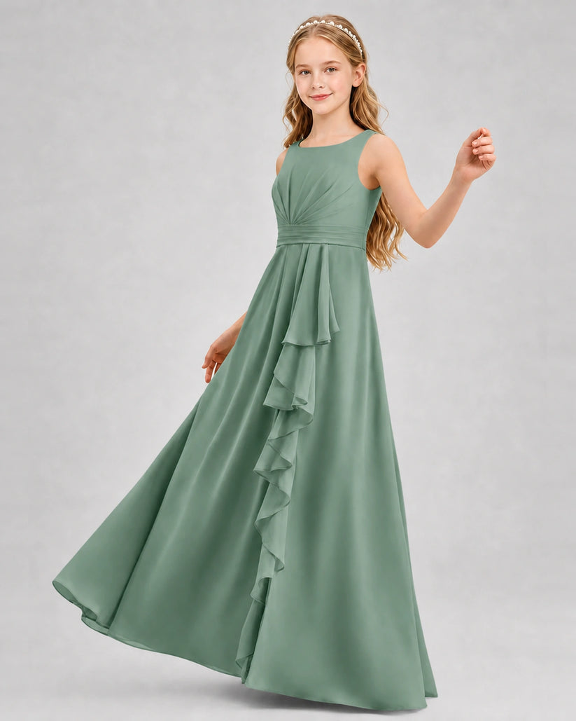 Eucalyptus Chiffon A-line Junior Bridesmaid Dress Front View
