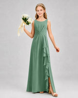 Eucalyptus Chiffon A-line Junior Bridesmaid Dress Front View