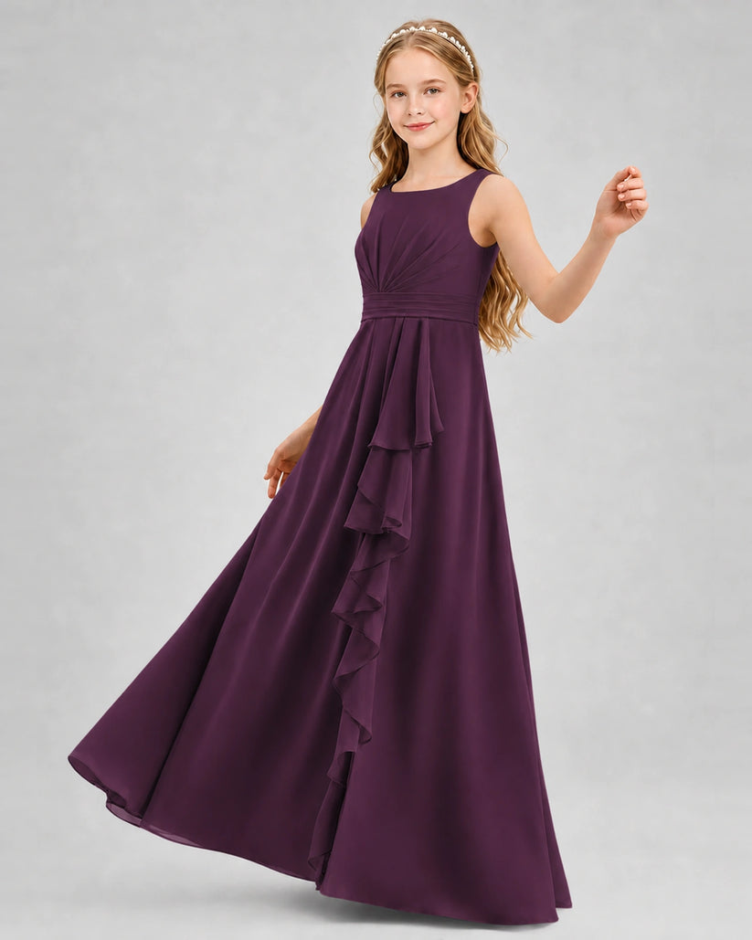 Grape Chiffon A-line Junior Bridesmaid Dress Front View