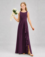 Grape Chiffon A-line Junior Bridesmaid Dress Front View