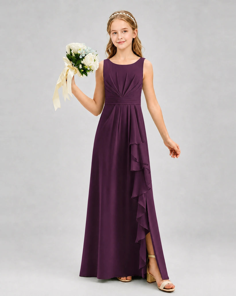 Grape Chiffon A-line Junior Bridesmaid Dress Front View