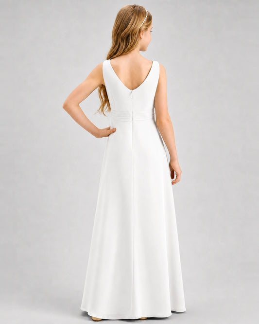 Ivory Chiffon A-line Junior Bridesmaid Dress Back View