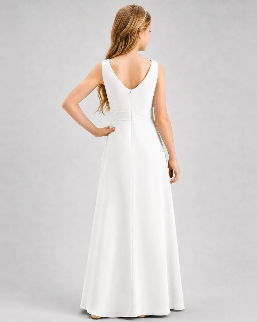 Ivory Chiffon A-line Junior Bridesmaid Dress Back View