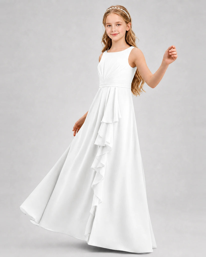 Ivory Chiffon A-line Junior Bridesmaid Dress Front View
