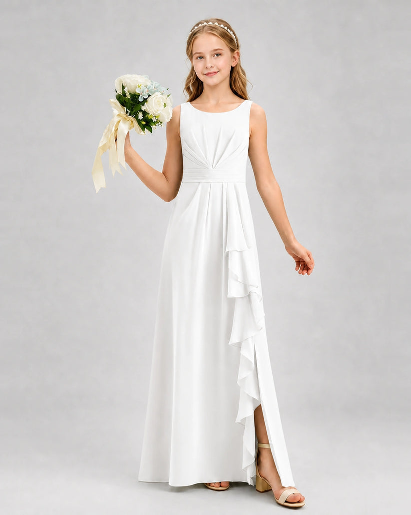 Ivory Chiffon A-line Junior Bridesmaid Dress Front View