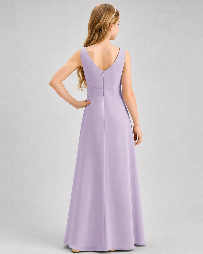 Lavender Chiffon A-line Junior Bridesmaid Dress Back View