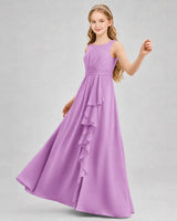 Lilac Chiffon A-line Junior Bridesmaid Dress Front View