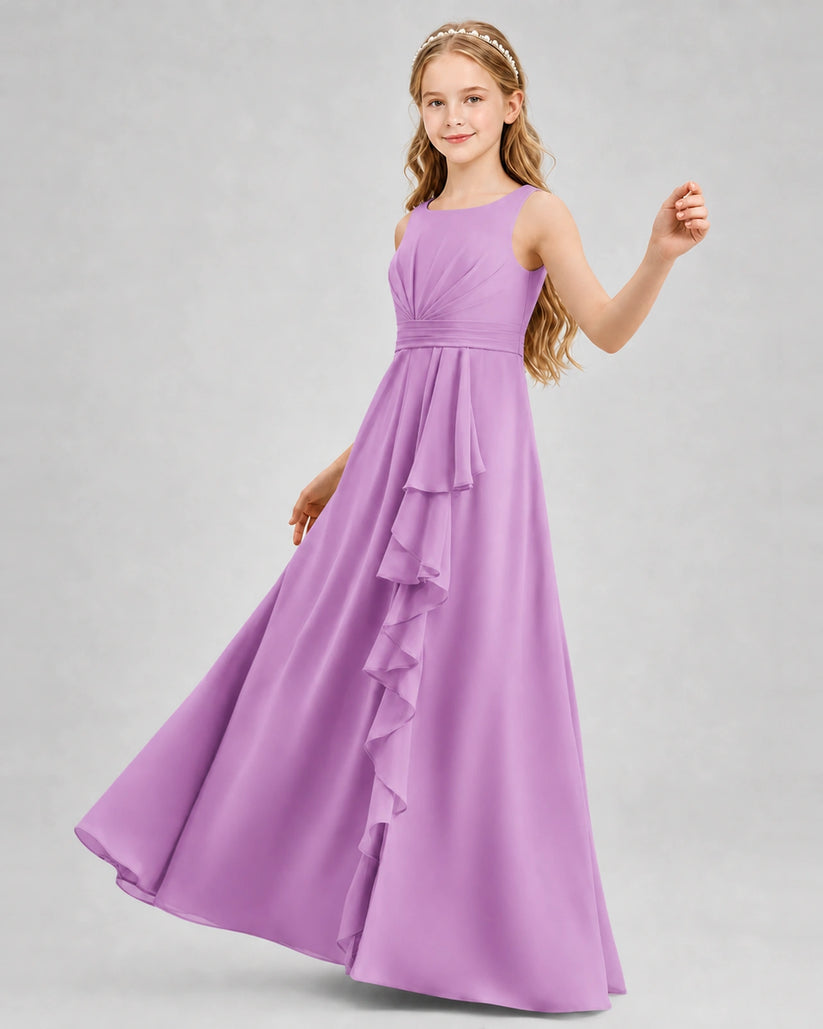 Lilac Chiffon A-line Junior Bridesmaid Dress Front View
