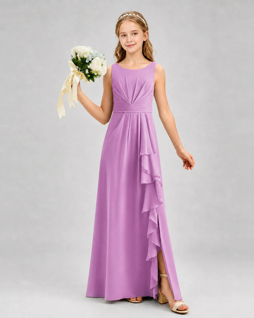 Lilac Chiffon A-line Junior Bridesmaid Dress Front View