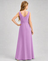 Lilac Chiffon A-line Junior Bridesmaid Dress Back View