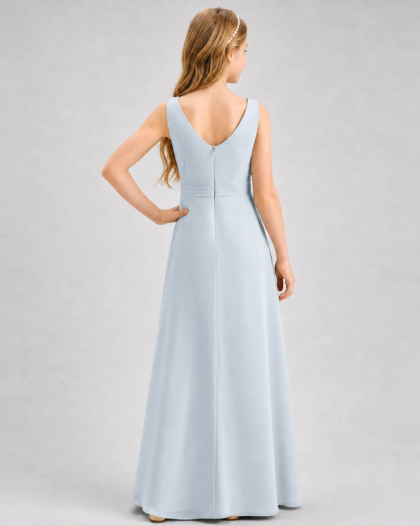 Mist Chiffon A-line Junior Bridesmaid Dress Back View