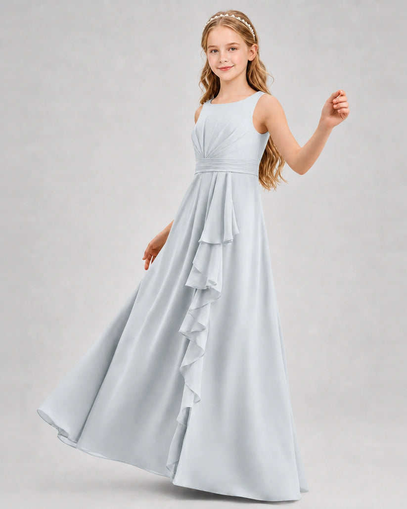 Mist Chiffon A-line Junior Bridesmaid Dress Front View