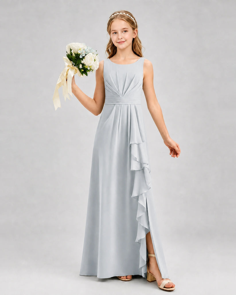 Mist Chiffon A-line Junior Bridesmaid Dress Front View