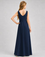 Navy Blue Chiffon A-line Junior Bridesmaid Dress Back View