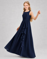 Navy Blue Chiffon A-line Junior Bridesmaid Dress Front View