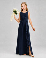 Navy Blue Chiffon A-line Junior Bridesmaid Dress Front View