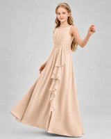 Peach Chiffon A-line Junior Bridesmaid Dress Front View