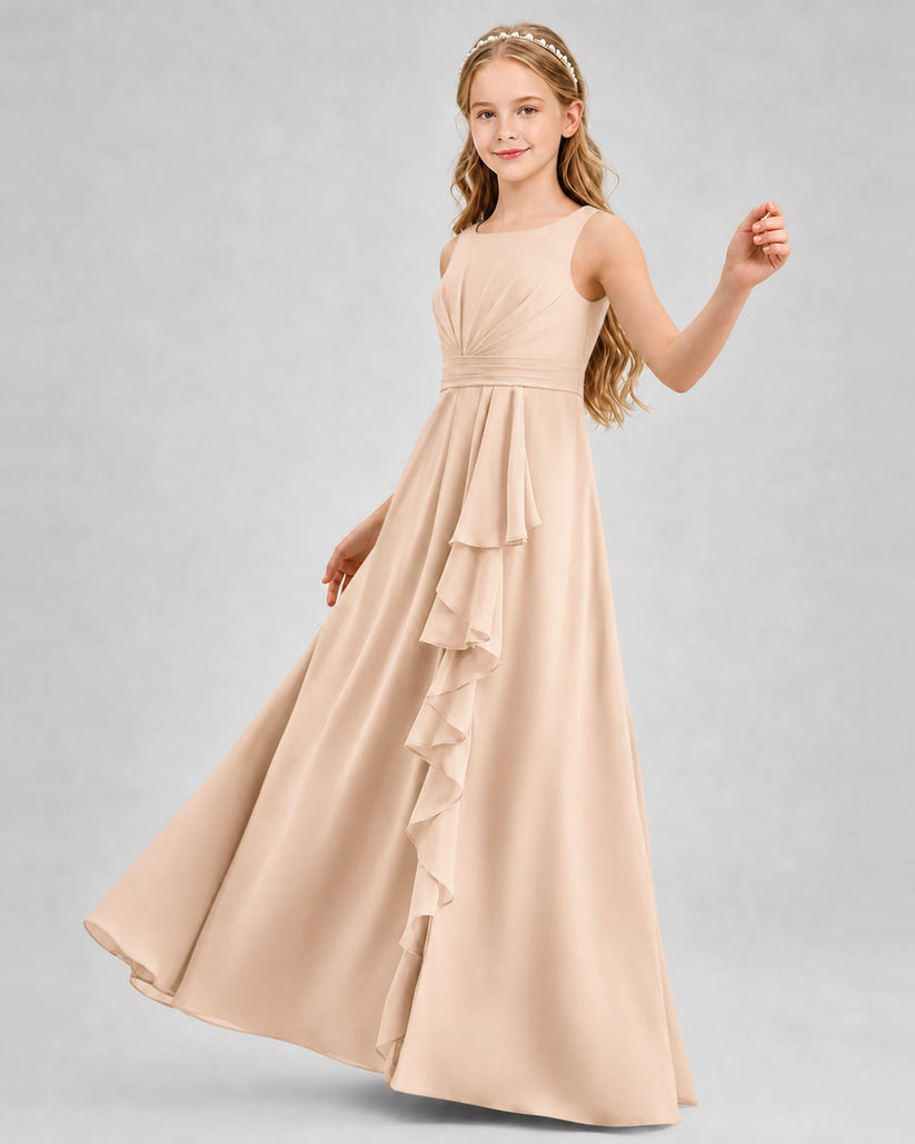 Peach Chiffon A-line Junior Bridesmaid Dress Front View