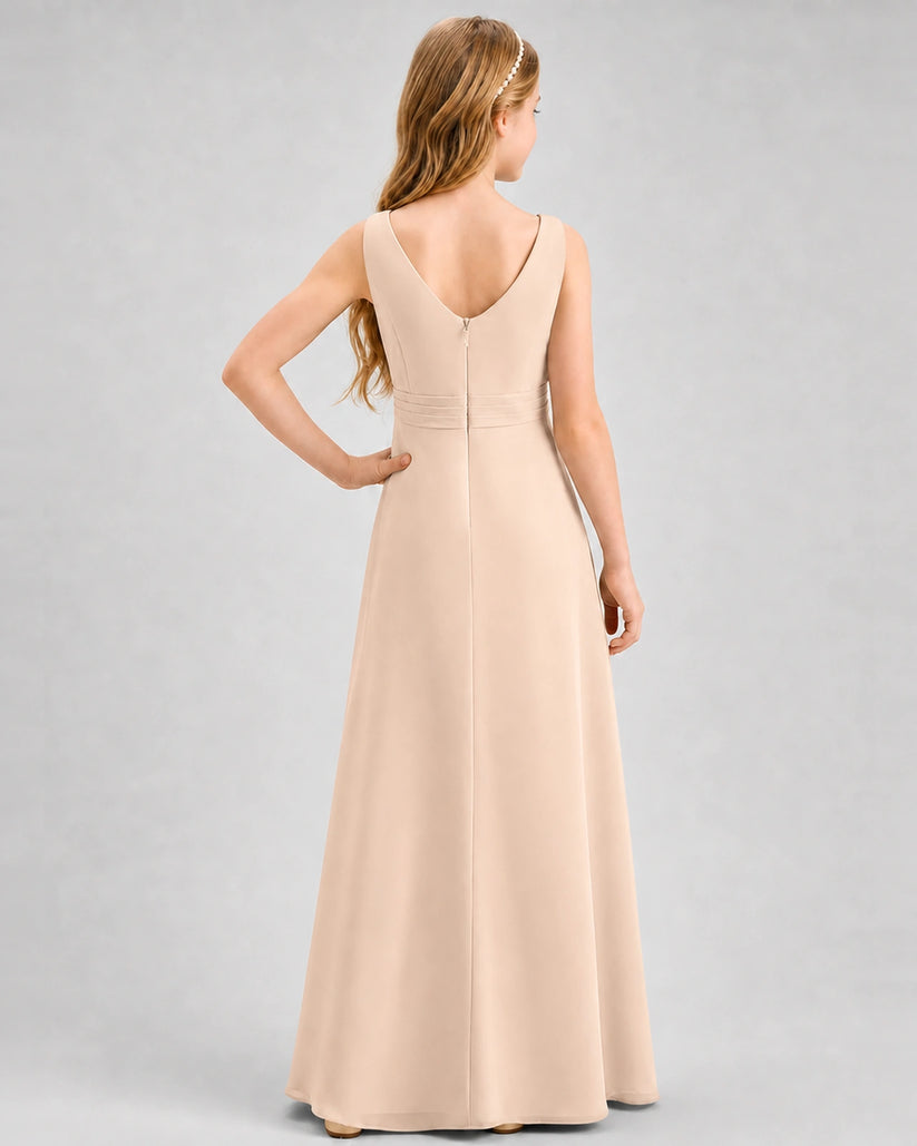 Peach Chiffon A-line Junior Bridesmaid Dress Back View