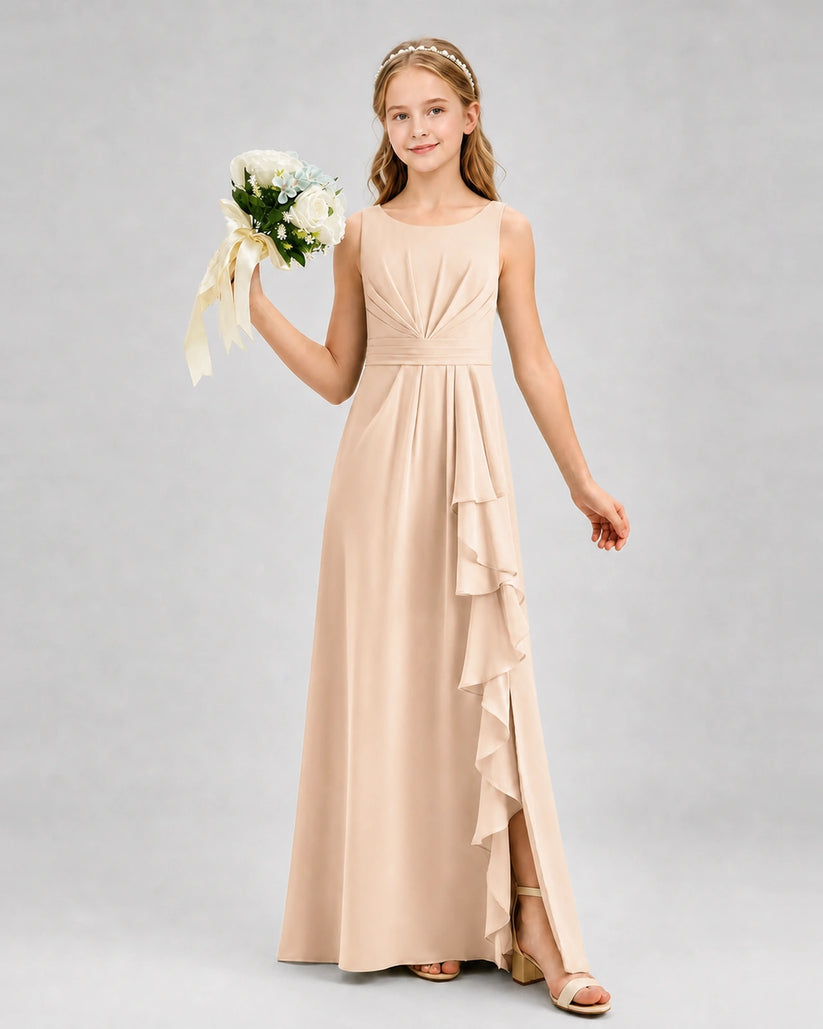 Peach Chiffon A-line Junior Bridesmaid Dress Front View