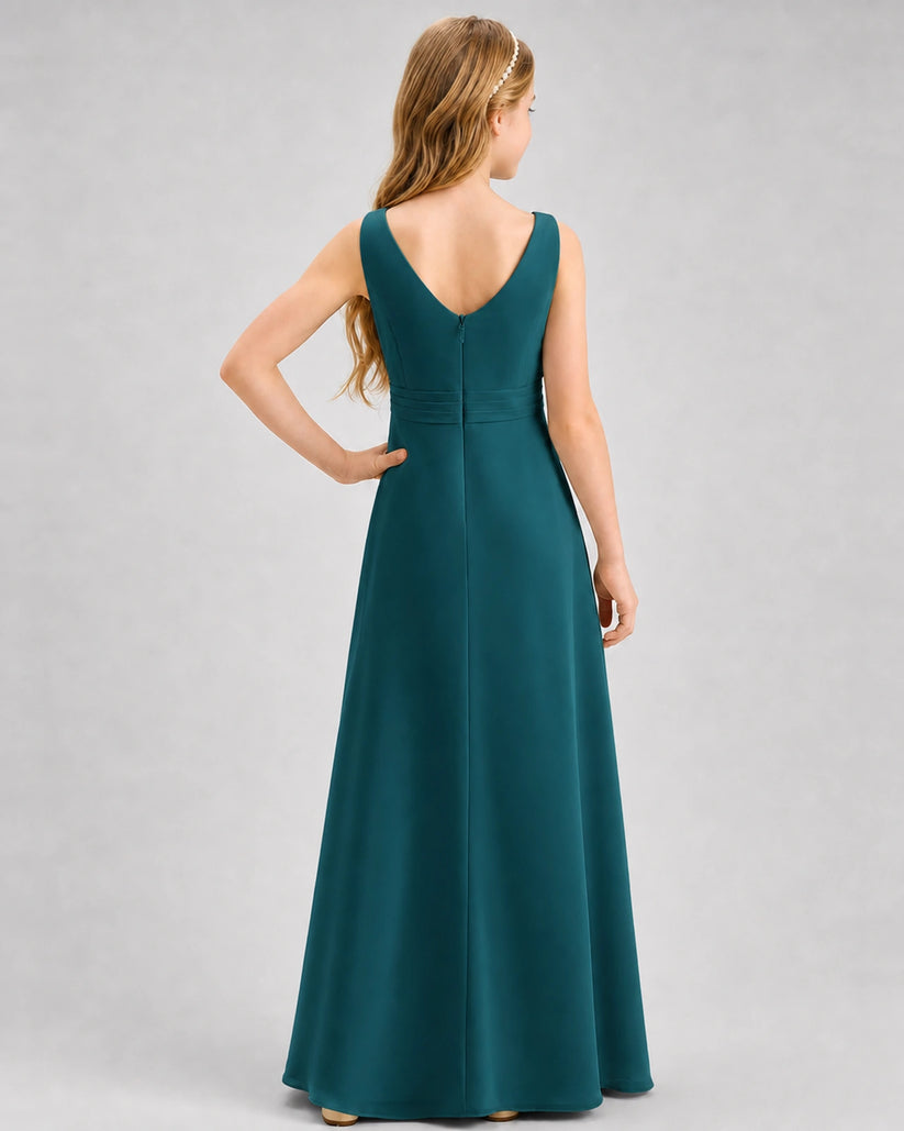 Peacock Chiffon A-line Junior Bridesmaid Dress Back View