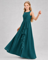 Peacock Chiffon A-line Junior Bridesmaid Dress Front View