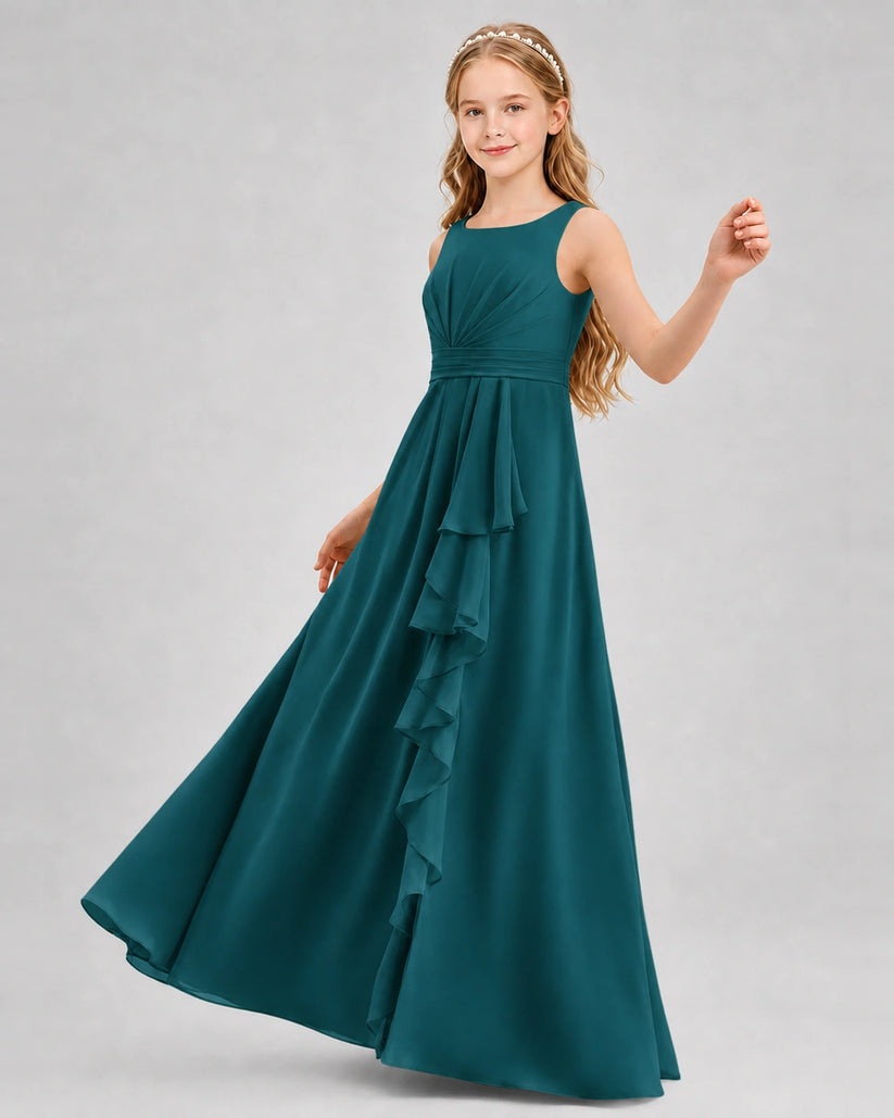 Peacock Chiffon A-line Junior Bridesmaid Dress Front View