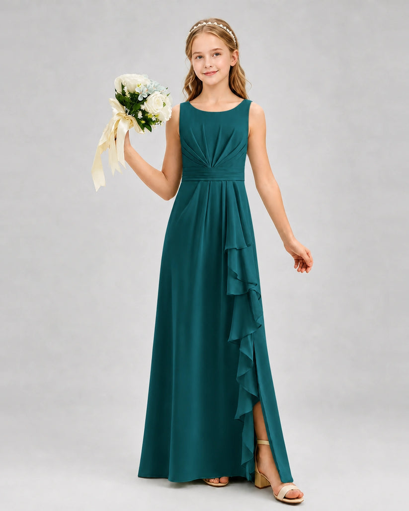 Peacock Chiffon A-line Junior Bridesmaid Dress Front View