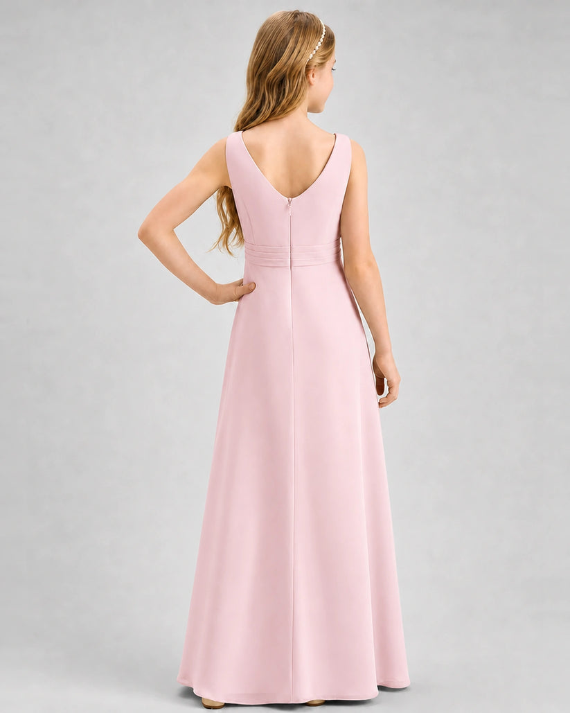 Pink Chiffon A-line Junior Bridesmaid Dress Back View