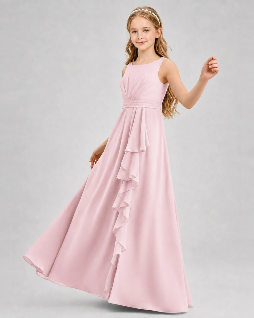 Pink Chiffon A-line Junior Bridesmaid Dress Front View