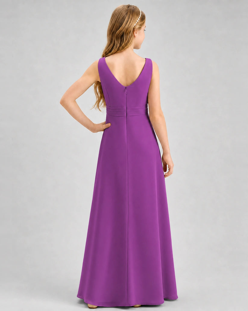 Purple Chiffon A-line Junior Bridesmaid Dress Back View