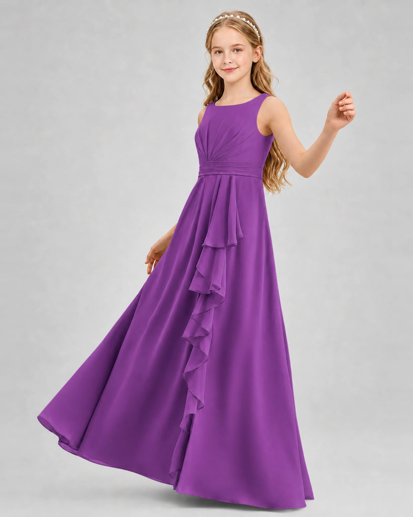 Purple Chiffon A-line Junior Bridesmaid Dress Front View