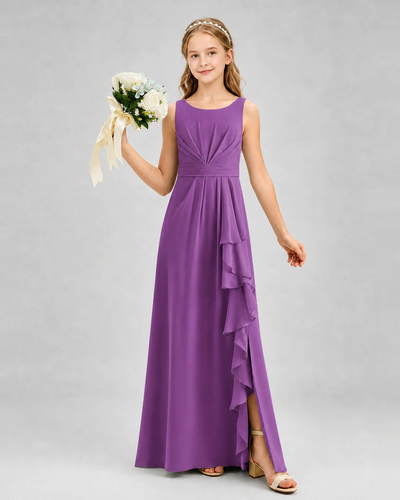 Purple Chiffon A-line Junior Bridesmaid Dress Front View