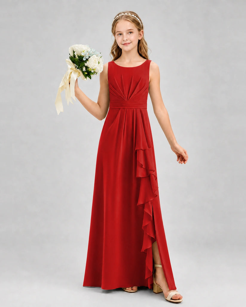 Red Chiffon A-line Junior Bridesmaid Dress Front View