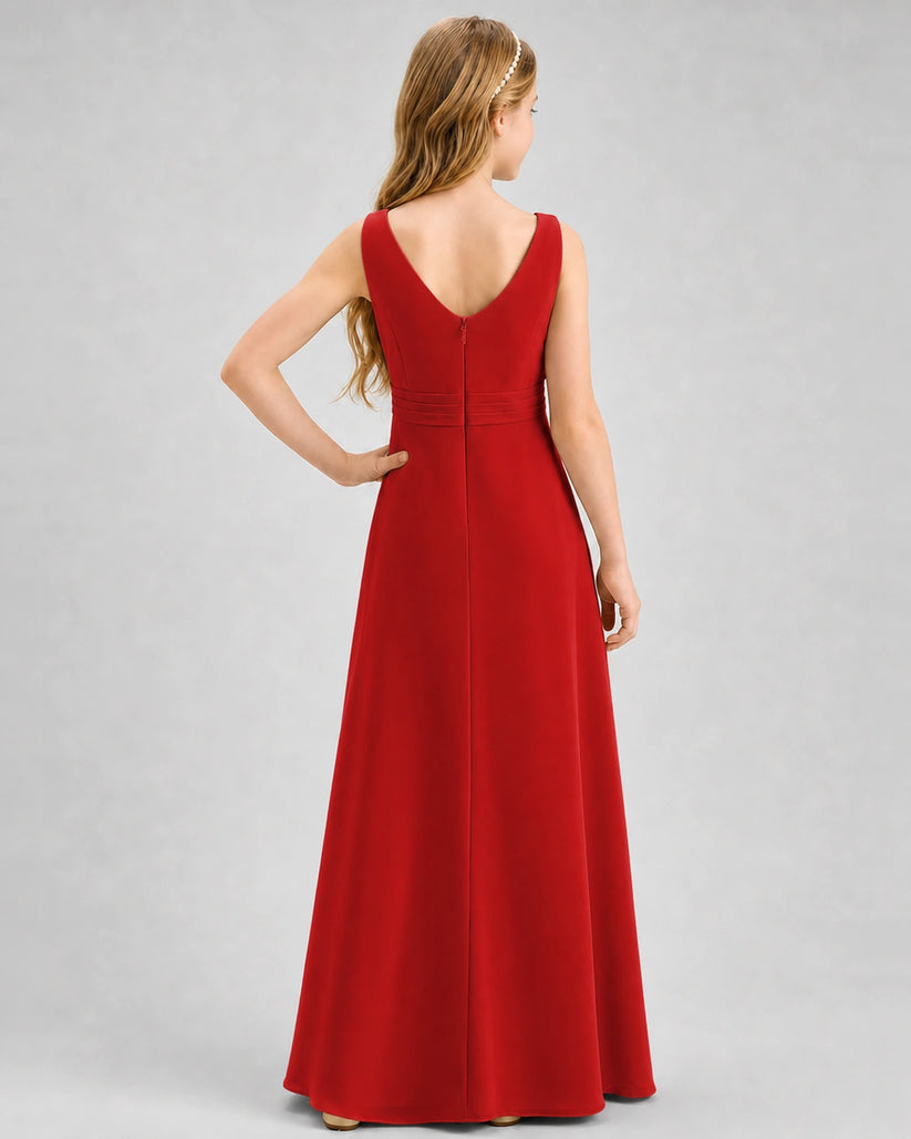 Red Chiffon A-line Junior Bridesmaid Dress Back View