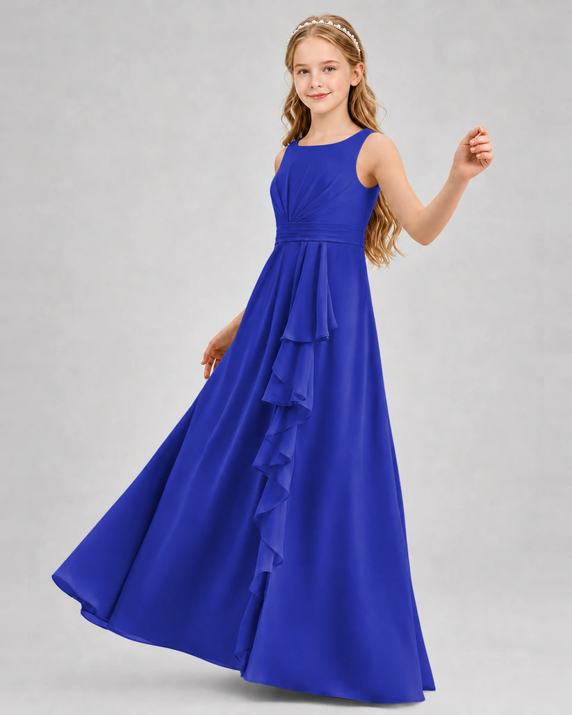 Royal Blue Chiffon A-line Junior Bridesmaid Dress Front View