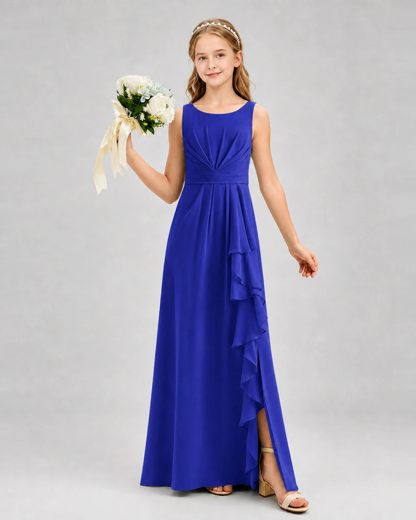 Royal Blue Chiffon A-line Junior Bridesmaid Dress Front View