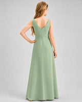 Sage Green Chiffon A-line Junior Bridesmaid Dress Back View