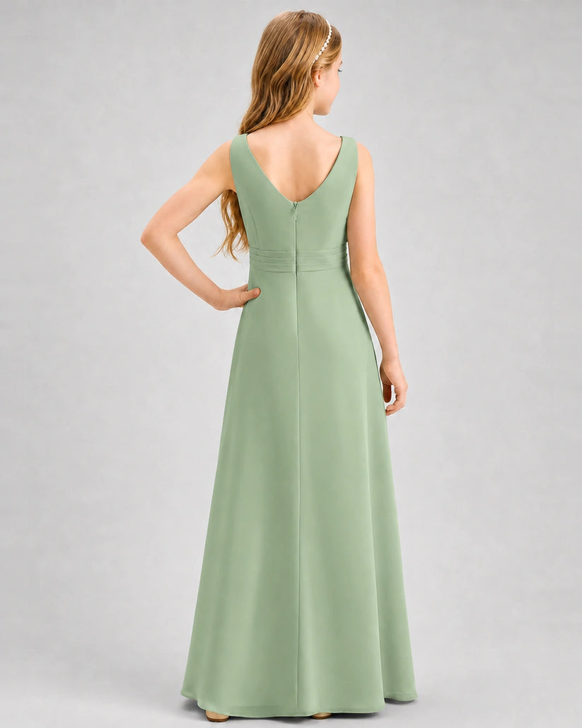 Sage Green Chiffon A-line Junior Bridesmaid Dress Back View