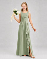 Sage Green Chiffon A-line Junior Bridesmaid Dress Front View