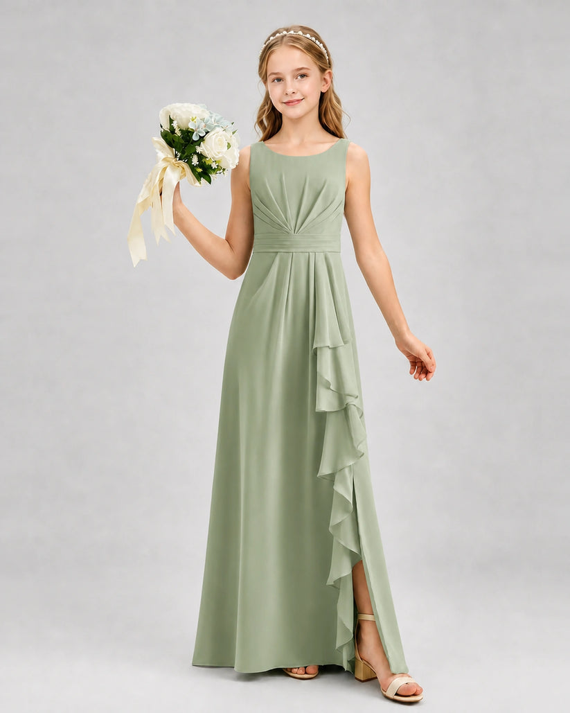 Sage Green Chiffon A-line Junior Bridesmaid Dress Front View