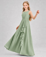 Sage Green Chiffon A-line Junior Bridesmaid Dress Front View