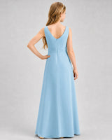 Sky Blue Chiffon A-line Junior Bridesmaid Dress Back View