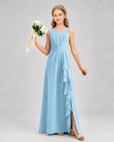 Sky Blue Chiffon A-line Junior Bridesmaid Dress Front View