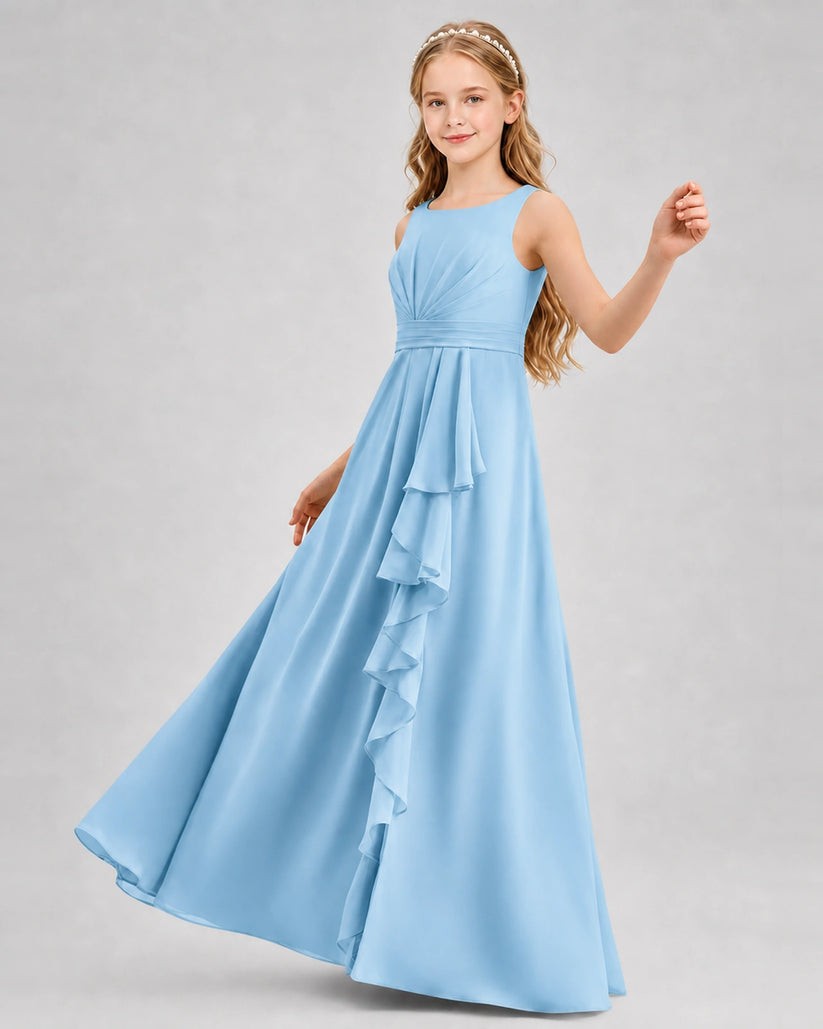 Sky Blue Chiffon A-line Junior Bridesmaid Dress Front View