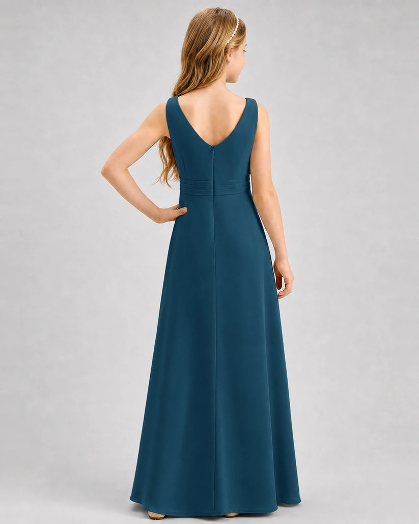 Teal Chiffon A-line Junior Bridesmaid Dress Back View