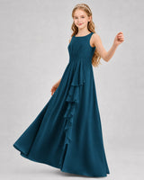 Teal Chiffon A-line Junior Bridesmaid Dress Front View