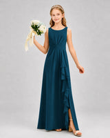 Teal Chiffon A-line Junior Bridesmaid Dress Front View