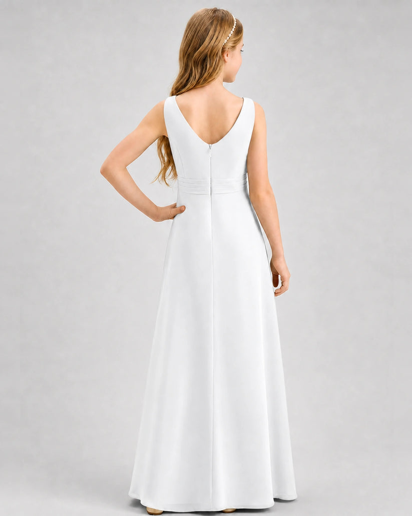 White Chiffon A-line Junior Bridesmaid Dress Back View