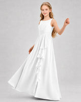 White Chiffon A-line Junior Bridesmaid Dress Front View